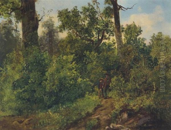 Wanderer Im Wald Oil Painting by Josef Holzer