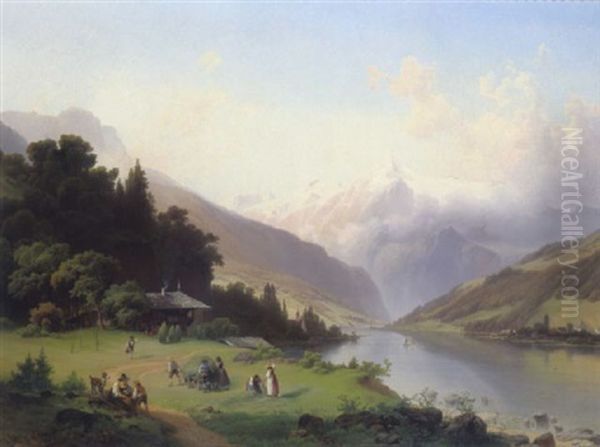 Der Zellersee Mit Blick Auf Zell Am See Und Das Kitzsteinhorn Oil Painting by Josef Holzer