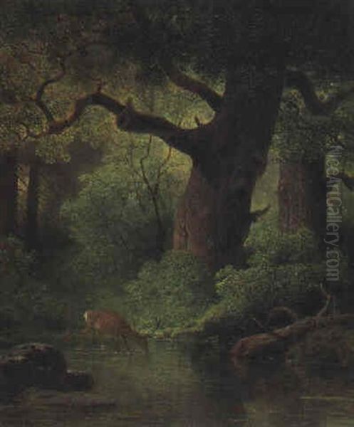 Waldesstille Oil Painting by Josef Holzer