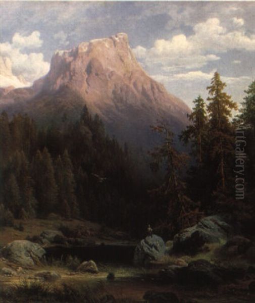 Gebirgslandschaft Oil Painting by Josef Holzer