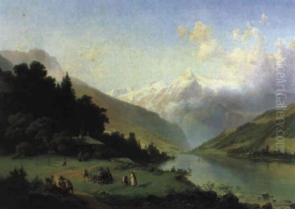 Der Zellersee Mit Dem Kitzsteinhorn Oil Painting by Josef Holzer