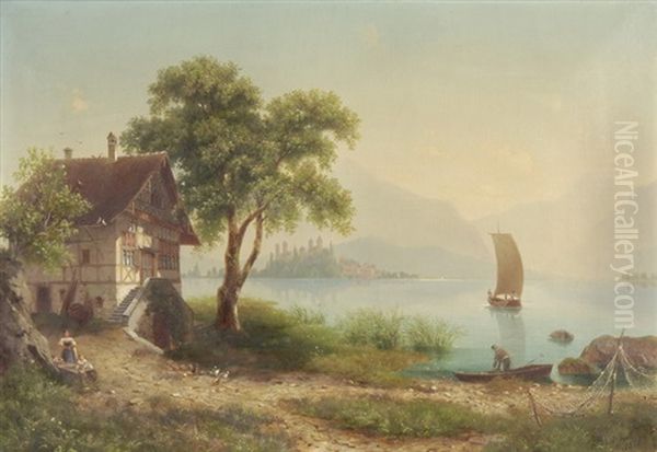 Rapperswil Von Schirmensee Aus Oil Painting by Adolf Rudolf Holzhalb