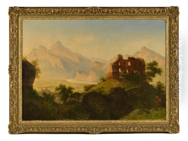 Ruine Wartenstein B. Ragaz, Rheinthal Oil Painting by Adolf Rudolf Holzhalb