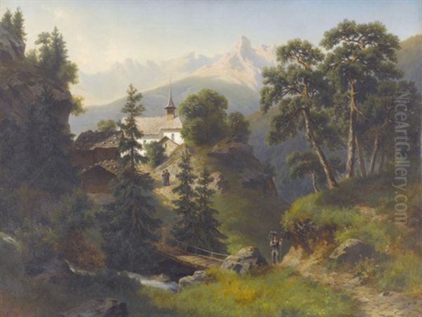 Partie Von Bristen Im Maderanertal Oil Painting by Adolf Rudolf Holzhalb