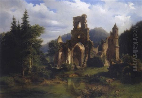 Klosterruine Im Schwarzwald Oil Painting by Adolf Rudolf Holzhalb