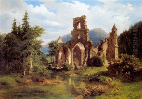 Klosterruine Im Schwarzwald Oil Painting by Adolf Rudolf Holzhalb