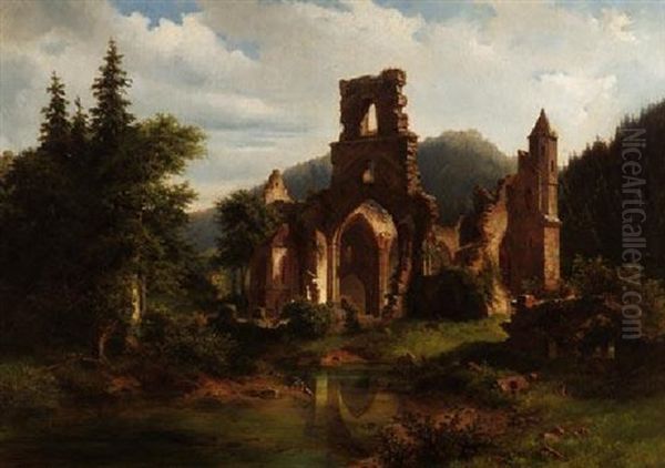 Klosterruine Im Schwarzwald Oil Painting by Johann-Rudolf Holzhalb