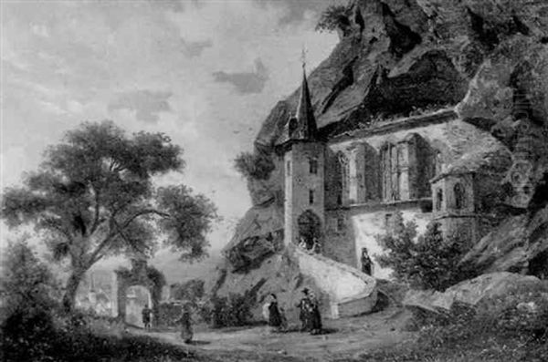 Die Felsenkirche In Oberstein-nahe Oil Painting by Johann-Rudolf Holzhalb