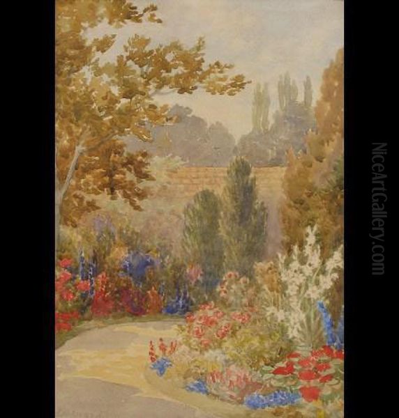 Herbaceous Borders With Garden Path Oil Painting by Emily Barnard