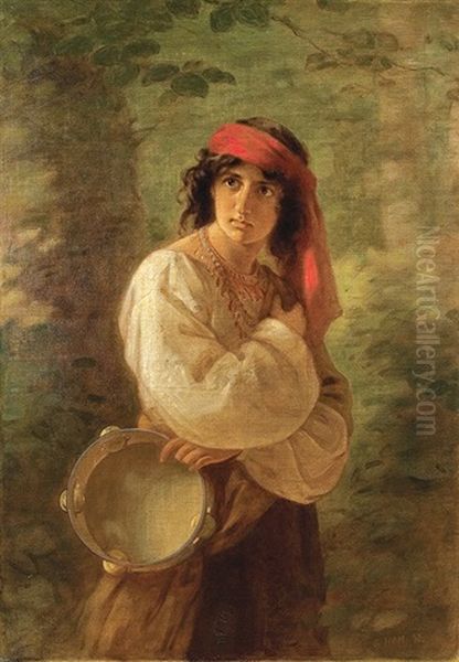 Tambourine Player Oil Painting by Georg Hom