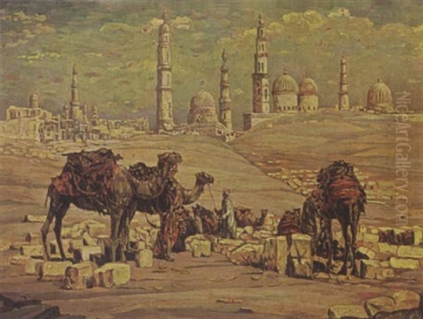 Camels Resting In The Desert Oil Painting by Dirk Homberg