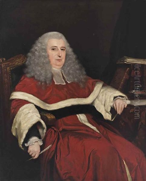 Portrait Of John Hyde (c.1737-1796), Judge Of The Supreme Court, Bengal, Three-quarter Length, In Robes And Wig, At A Writing Table Oil Painting by Robert Home