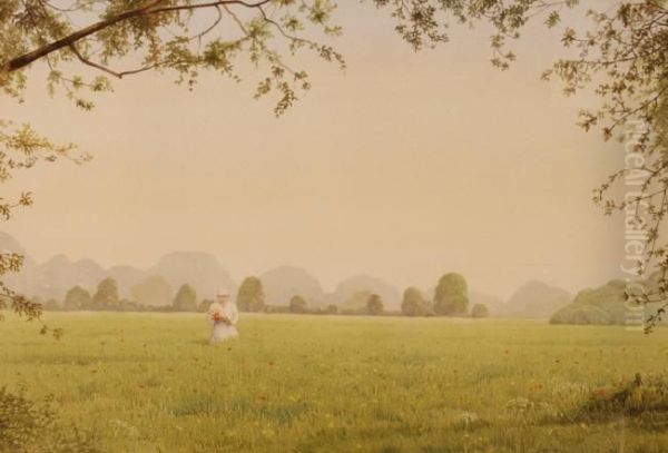 Woman In Poppy Fields Oil Painting by Emily Barnard