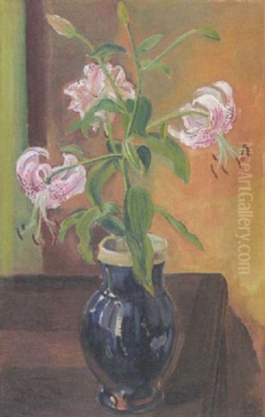 Lilien In Blauer Vase Oil Painting by Ludwig ten Hompel