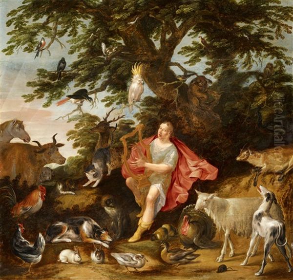 Orpheus Bezaubert Die Tiere Oil Painting by Gillis Claesz De Hondecoeter