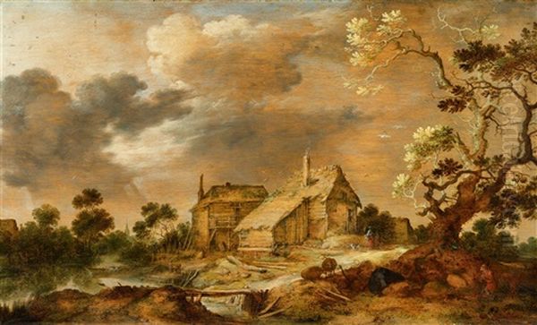 Landscape With A Farmhouse Oil Painting by Gillis Claesz De Hondecoeter