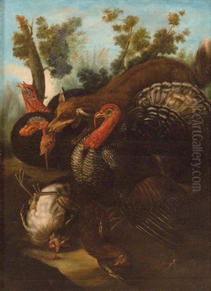 Paisaje Con Zorro Y Pavos Oil Painting by Gillis Claesz De Hondecoeter