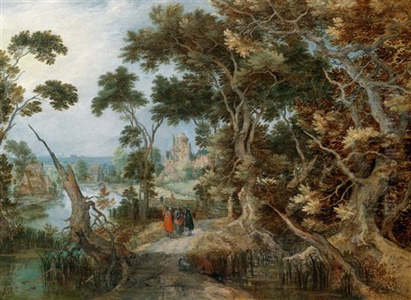 Eine Landschaft Mit Dem Gang Nach Emmaus Oil Painting by Gillis Claesz De Hondecoeter