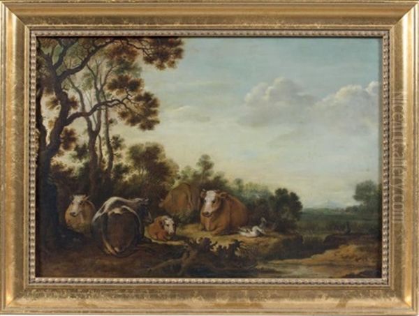 Vaches Et Canards Dans Un Paysage Oil Painting by Gillis Claesz De Hondecoeter