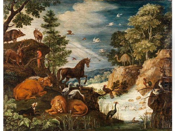 Das Friedliche Zusammenleben Der Tiere Im Paradies Oil Painting by Gillis Claesz De Hondecoeter