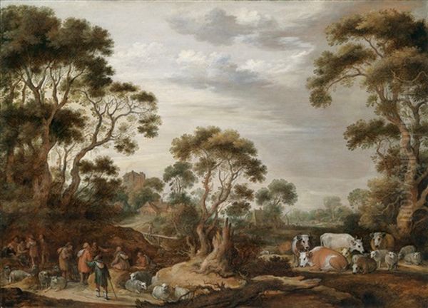 Landschaft Mit Hirtenstaffage Oil Painting by Gillis Claesz De Hondecoeter