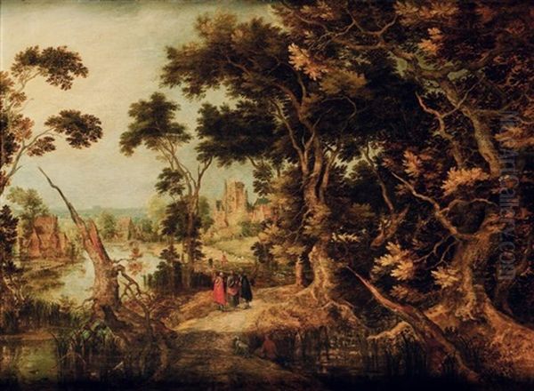 Paysage De Foret Avec Les Pelerins D'emmaus Oil Painting by Gillis Claesz De Hondecoeter