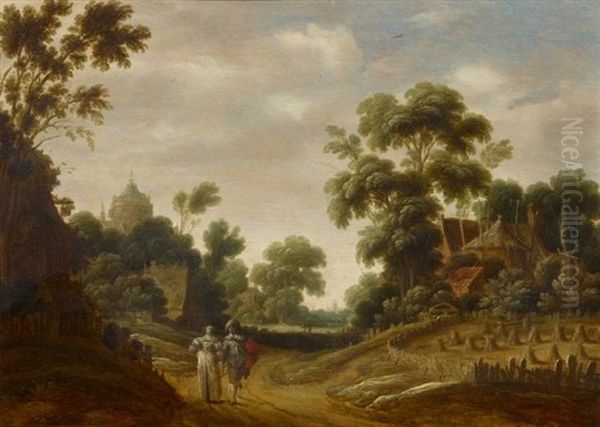 Landschaft Mit Paar Oil Painting by Gillis Claesz De Hondecoeter