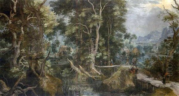 Bewaldete Landschaft Mit Figurenstaffage Oil Painting by Gillis Claesz De Hondecoeter