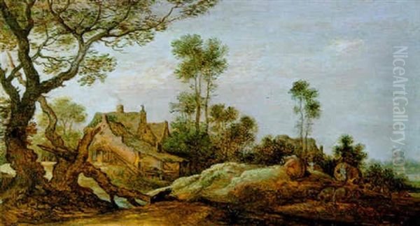 Dunenlandschaft Mit Bauernhaus Und Vieh Oil Painting by Gillis Claesz De Hondecoeter