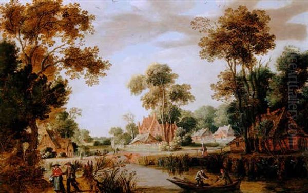 Paysage Fluvial Anime De Pecheurs Oil Painting by Gillis Claesz De Hondecoeter