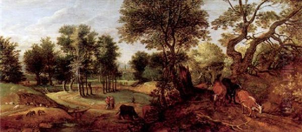 Landschaft Mit Kuhen Auf Einem Weg Oil Painting by Gillis Claesz De Hondecoeter