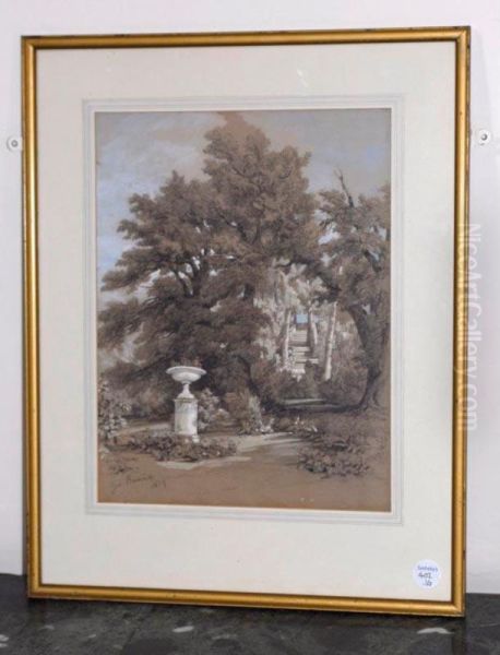 The Gardens, Shrubland Park Oil Painting by George Barnard