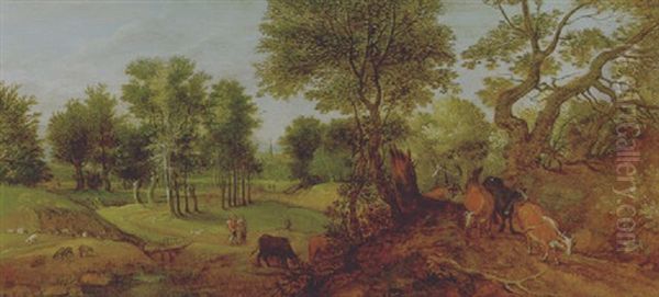 Landschaft Mit Kuhen Auf Einem Weg Oil Painting by Gillis Claesz De Hondecoeter