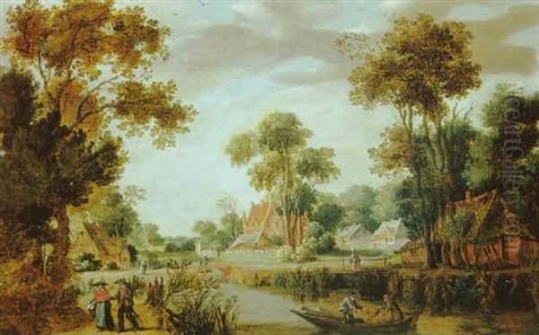 Paysage Fluvial Anime De Pecheurs Oil Painting by Gillis Claesz De Hondecoeter