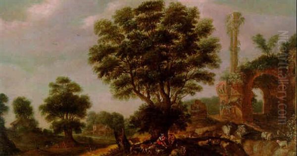 Landschaft Mit Ruine Und Hirten Oil Painting by Gillis Claesz De Hondecoeter