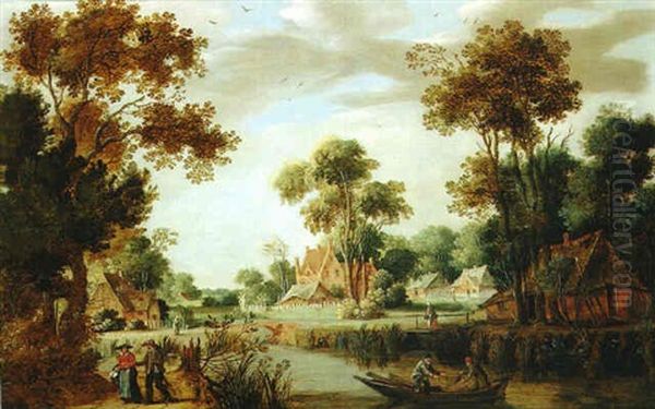 Paysage Fluvial Anime De Pecheurs Oil Painting by Gillis Claesz De Hondecoeter