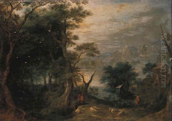 Landschaft Mit Hirsch, Ziegen Und Enten Oil Painting by Gillis Claesz De Hondecoeter