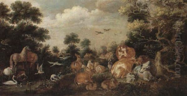 The Garden Of Eden Oil Painting by Gillis Claesz De Hondecoeter