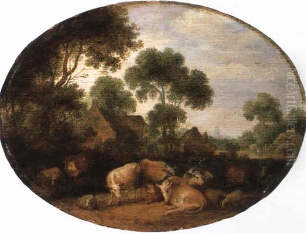 Cows And Sheep In A Meadow Oil Painting by Gillis Claesz De Hondecoeter