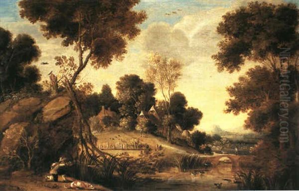 Waldlandschaft Mit Einem Entenjager Oil Painting by Gillis Claesz De Hondecoeter