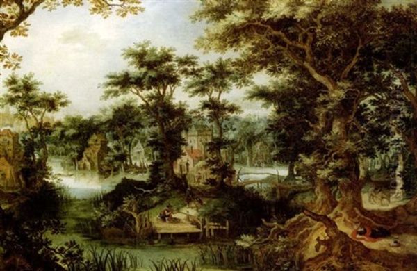 Paysage De Riviere Avec L'homme De Dieu Desobeissant Oil Painting by Gillis Claesz De Hondecoeter