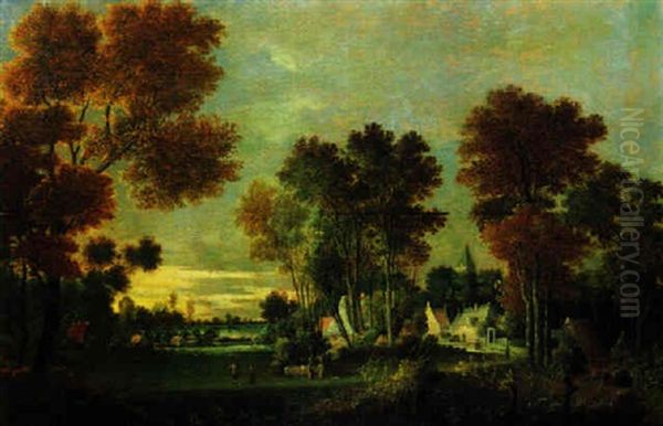 Bewaldete Landschaft Mit Einem Dorf Oil Painting by Gillis Claesz De Hondecoeter