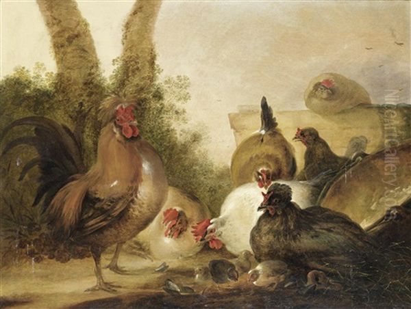 A Farmyard Scene With Chickens Oil Painting by Gysbert Gillisz de Hondecoeter