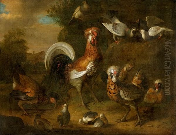 Poultry Farm Oil Painting by Gysbert Gillisz de Hondecoeter