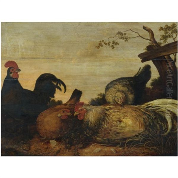 Poultry In A Landscape Oil Painting by Gysbert Gillisz de Hondecoeter