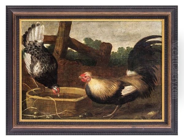 Federvieh Am Wassertrog Oil Painting by Melchior de Hondecoeter