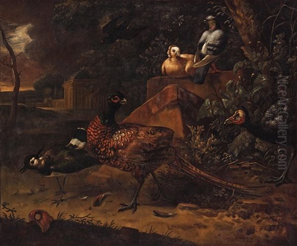 Wild Birds In A Park Landscape Oil Painting by Melchior de Hondecoeter