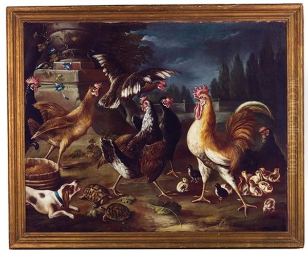 Pair Of Scenes With Fowl Attacked By Predators Oil Painting by Melchior de Hondecoeter