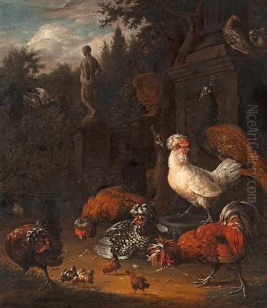 Honsgarden Oil Painting by Melchior de Hondecoeter