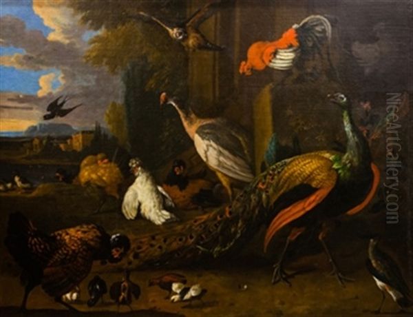 Paisaje Con Aves Oil Painting by Melchior de Hondecoeter